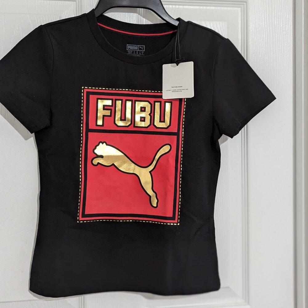 NWT Puma Black/Red/Gold Logo 'FUBU' Crew Neck Tee T-Shirt Sz XS